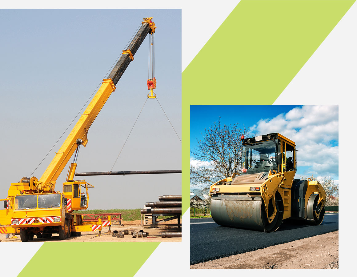 crane and road roller